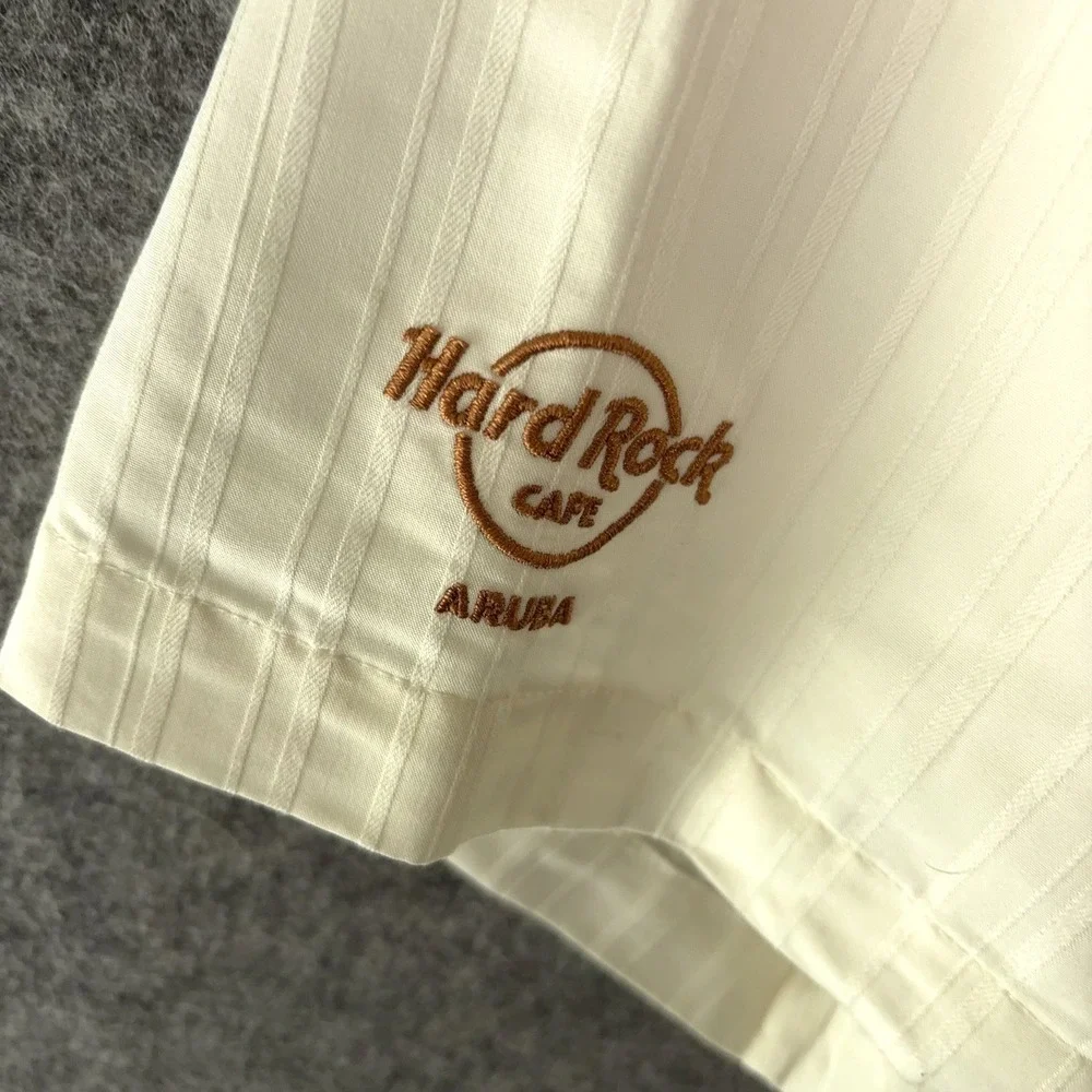 Hard Rock Cafe Shirt Mens XL Cream‎ Embroidered Aruba Lightweight Island